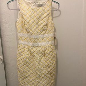 ***BRAND NEW*** Carmen Marc Valvo yellow and white knee length dress.